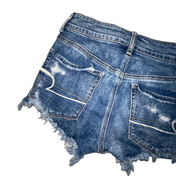 American Eagle AEO Distressed Stitched Hi-Rise Embroidered Shortie Shorts 6 - Picture 5 of 7